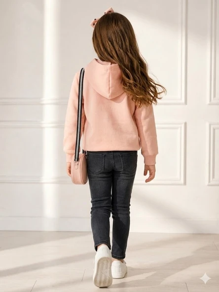 Kız Çocuk Pudra Sweatshirt - Resim 4