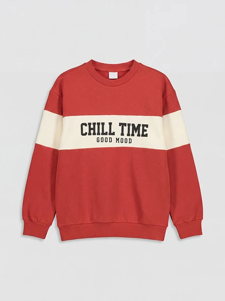 LCW Kids Turuncu Bisiklet Yaka Baskılı Erkek Çocuk Sweatshirt ürün görseli 1