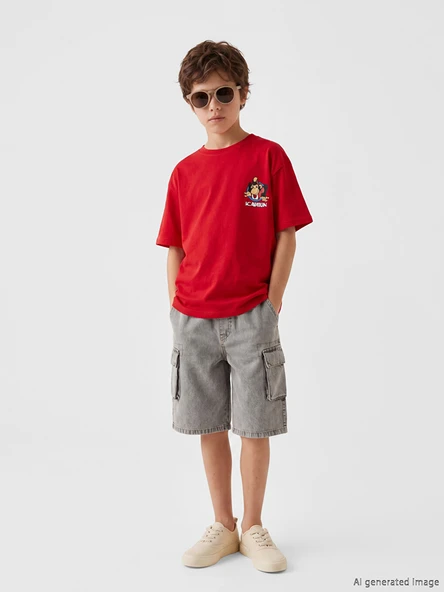 LCW Kids Kırmızı Nostaljik Maymun Baskılı Unisex Çocuk Tişört ürün görseli 1