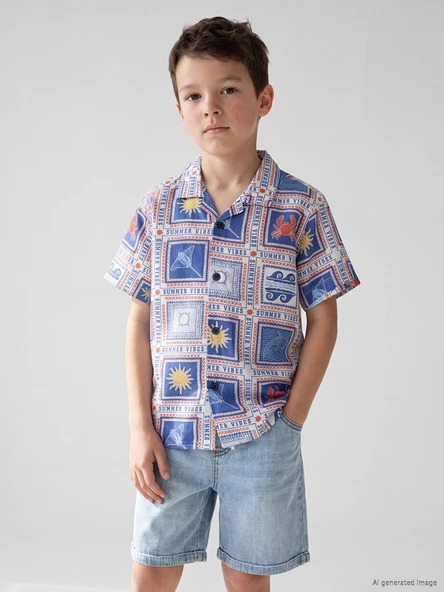 LCW Kids Lacivert Erkek Çocuk Viskon Gömlek ürün görseli 1