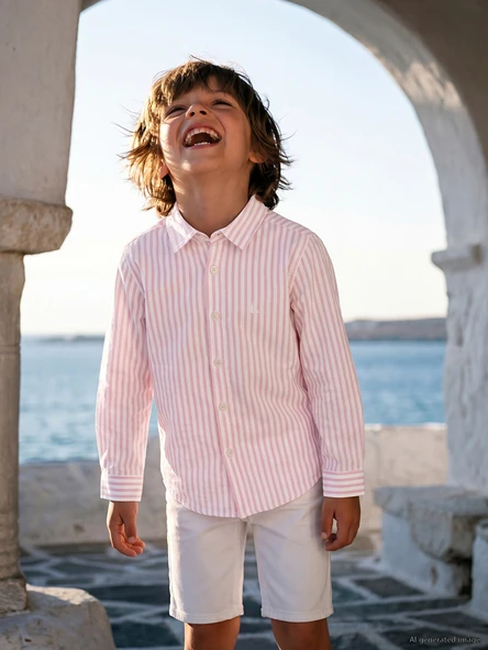 LCW Kids Pembe Çizgili Oxford Erkek Çocuk Gömlek ürün görseli 1