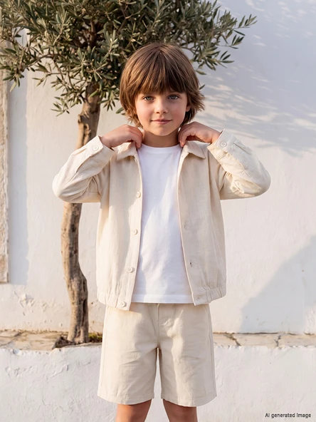 LCW Kids Bej Keten Görünümlü Erkek Çocuk Gömlek Ceket ürün görseli 1