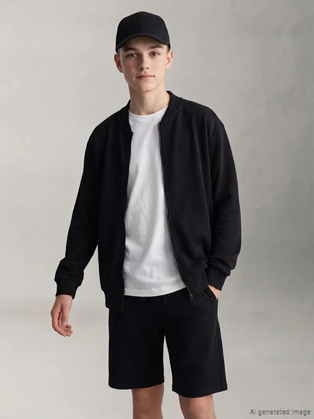 LCW Kids Siyah Kolej Yaka Erkek Çocuk Fermuarlı Sweatshirt ürün görseli 1