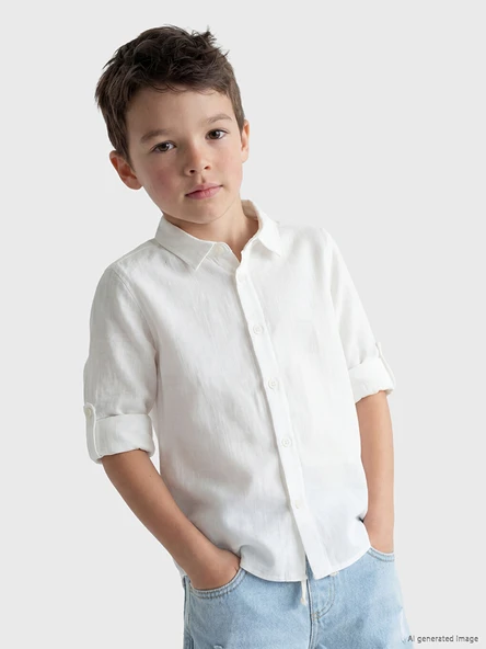 LCW Kids Beyaz Poplin Erkek Çocuk Gömlek ürün görseli 1