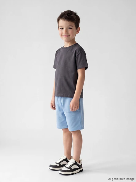 LCW Kids Mavi Beli Lastikli ve Bağcıklı Erkek Çocuk Şort ürün görseli 1