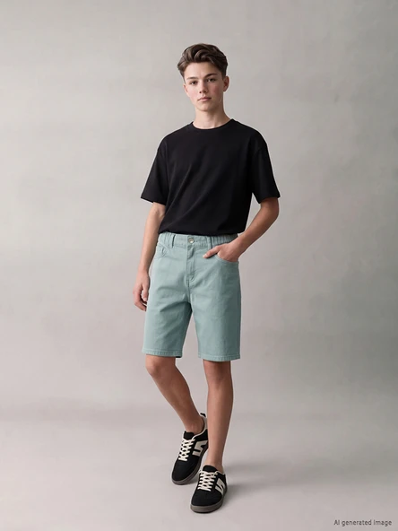 LCW Kids Yeşil Regular Fit Erkek Çocuk Jean Şort ürün görseli 1