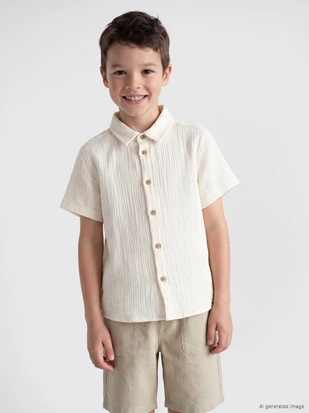 LCW Kids Bej Erkek Çocuk Müslin Gömlek ürün görseli 1