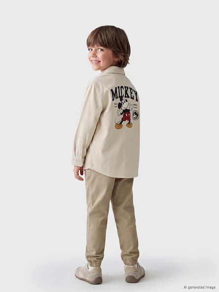 LCW Kids Ekru Mickey Mouse Nakışlı Erkek Çocuk Gömlek ürün görseli 1