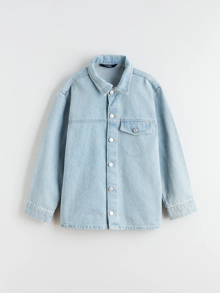 LCW Kids İndigo Uzun Kollu Erkek Çocuk Jean Gömlek ürün görseli 1