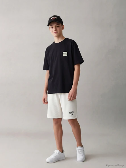 LCW Kids Ekru Regular Fit Baskılı Erkek Çocuk Şort ürün görseli 1