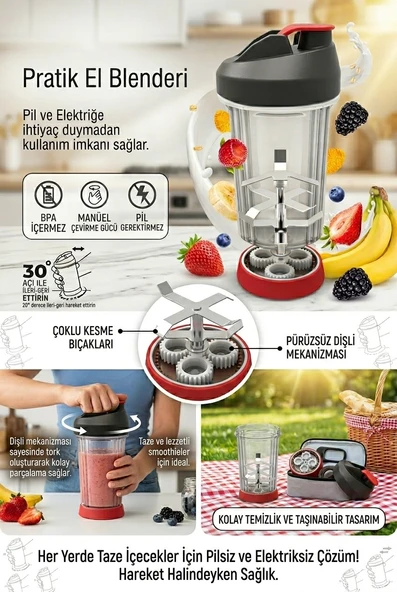 Jasper JPR-3091 Pratik Manuel El Blenderı - Pilsiz, Elektriksiz, Taşınabilir Smoothie Hazırlayıcı ürün görseli 1