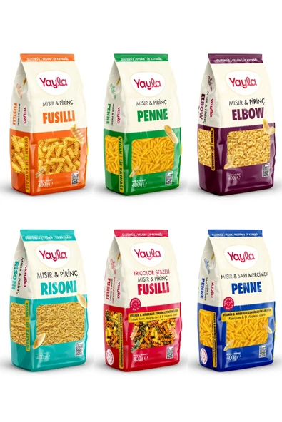 Yayla 6’Lı Doğal Glutensiz Makarna Serisi 400 Gr (Elbow-Penne-Fusulli-Risoni) ürün görseli 1