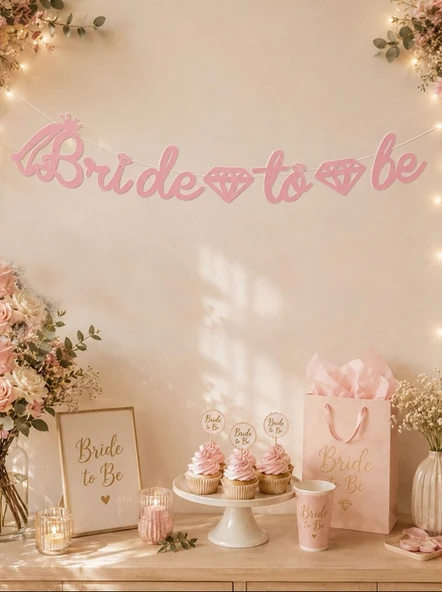 Kaligrafi Banner "Bride To Be" - Pembe ürün görseli 1
