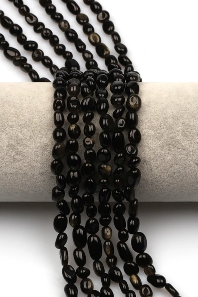 Golden Obsidyen Doğal Taş Dizi 5 x 8 mm Mercimek Kesim - DZ-1274 ürün görseli 1