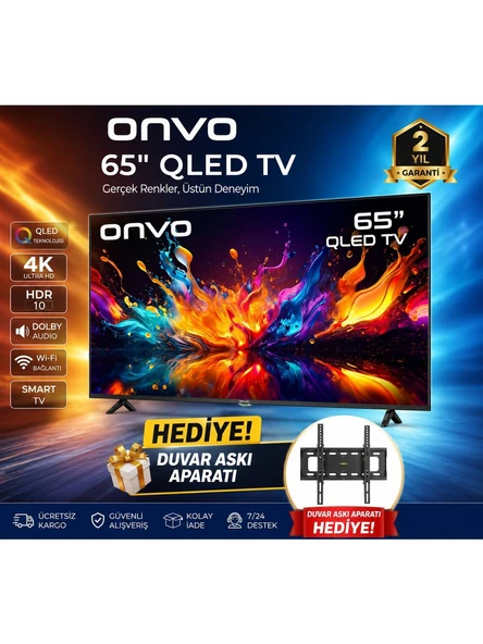 Onvo 65" QLED 4K Ultra Hd Google Smart Tv HDR10 Dolby Audio  Wi-Fi Duvar Askı Aparatı Hediyeli ürün görseli 1