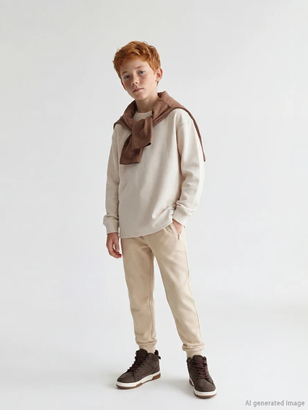 LCW Kids Bej Beli Lastikli Erkek Çocuk Jogger Eşofman Altı ürün görseli 1