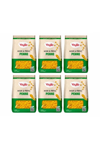 Yayla Glutensiz Mısır & Pirinç Penne Makarna 400 Gr x 6’lı Avantaj Paketi | Vegan ürün görseli 1