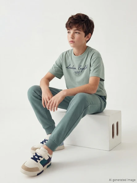 LCW Kids Yeşil Beli Lastikli Erkek Çocuk Jogger Eşofman Altı ürün görseli 1
