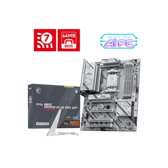 MSI MAG B850 PLUS MAX WIFI7 AM5 DDR5 8200+(OC)MHz ürün görseli 1
