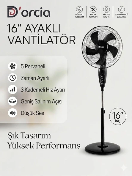 D'orcia Home 16 Inç Ayaklı Vantilatör (5 Pervaneli) - Resim 2