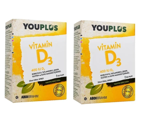 Youplus Vitamin D3 400 IU 2 x 20 Ml Sprey - AVANTAJ PAKETİ- SKT: 09/2027 ürün görseli 1