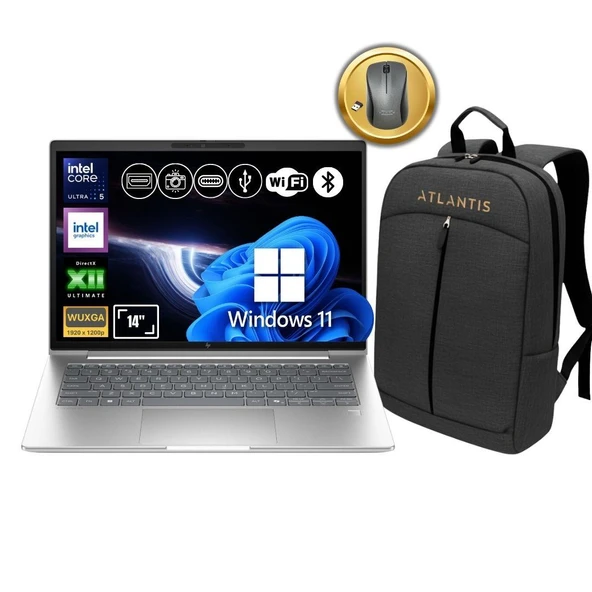 Hp Elitebook 6 Aı G1i Ultra 5 225U 64GB Ram 1TB SSD 14" W11Pro Notebook CV0G0ET ATL38 + Çanta&Mouse ürün görseli 1