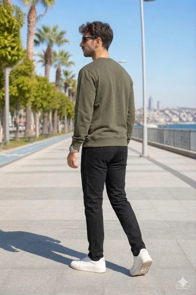 Erkek Haki Sweatshirt - Resim 3