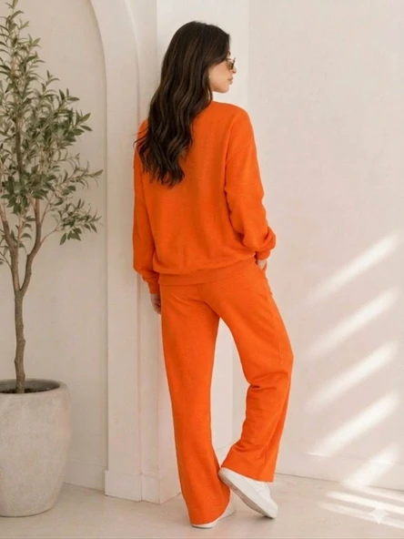 Kadın Turuncu Bisiklet Yaka Sweatshirt - Resim 4