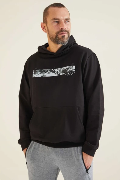 Erkek Siyah Kapşonlu Sweatshirt ürün görseli 1