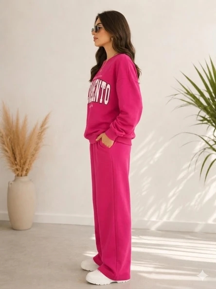Kadın Pembe Bisiklet Yaka Sweatshirt - Resim 3