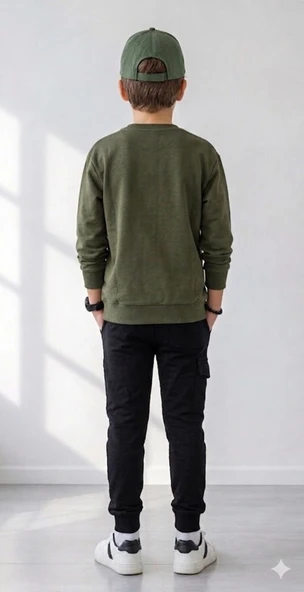 Erkek Çocuk Haki Sweatshirt - Resim 4