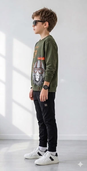 Erkek Çocuk Haki Sweatshirt - Resim 2
