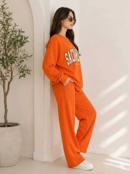 Kadın Turuncu Bisiklet Yaka Sweatshirt - Resim 3