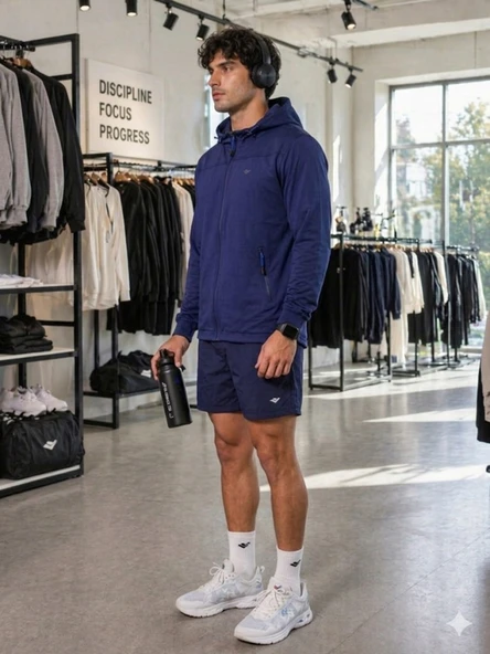Erkek Lacivert Kapşonlu Sweatshirt - Resim 3