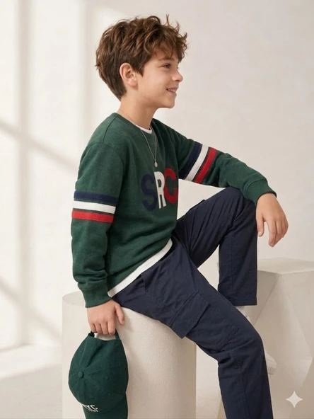 Erkek Çocuk Haki Sweatshirt - Resim 3