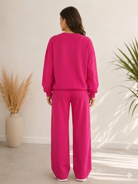 Kadın Pembe Bisiklet Yaka Sweatshirt - Resim 4