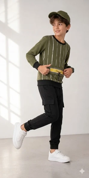 Erkek Çocuk Haki Sweatshirt - Resim 2
