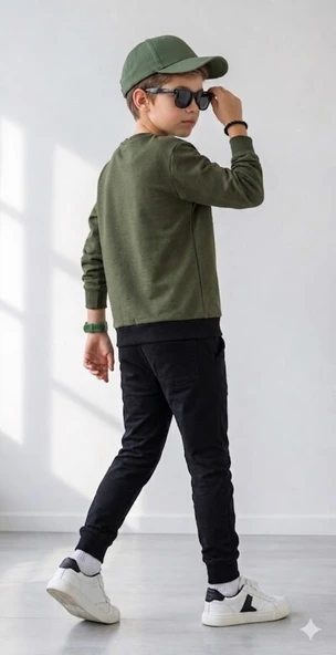 Erkek Çocuk Haki Sweatshirt - Resim 3