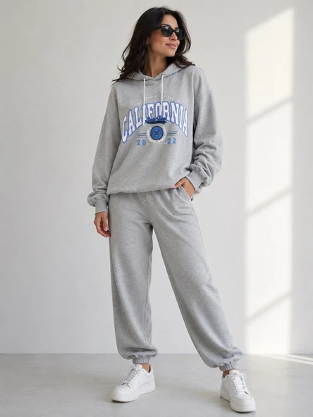 Kadın Gri Kapşonlu Sweatshirt ürün görseli 1