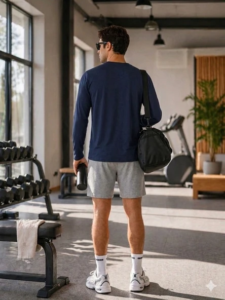 Erkek Lacivert Spor Sweatshirt - Resim 4