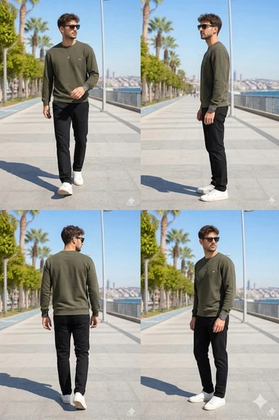 Erkek Haki Sweatshirt - Resim 4