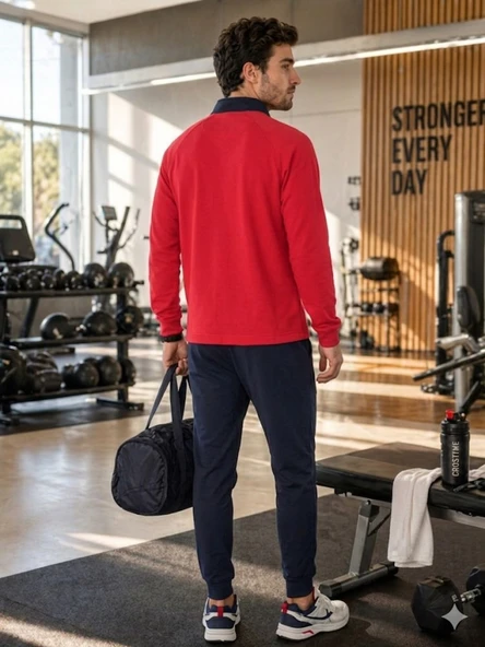 Erkek Kırmızı Antrenman Sweatshirt - Resim 4