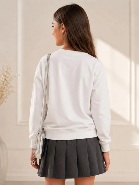 Kız Çocuk Beyaz Sweatshirt - Resim 4
