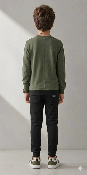 Erkek Çocuk Haki Sweatshirt - Resim 4