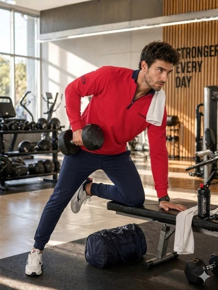 Erkek Kırmızı Antrenman Sweatshirt - Resim 3
