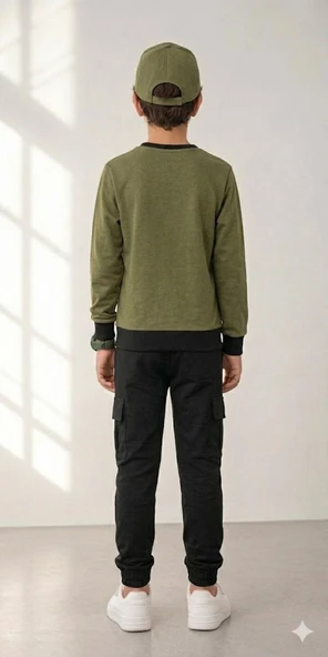 Erkek Çocuk Haki Sweatshirt - Resim 4
