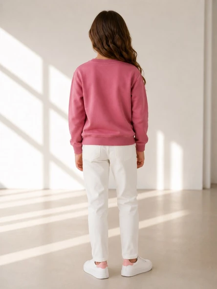 Kız Çocuk Gül Kurusu Sweatshirt - Resim 4