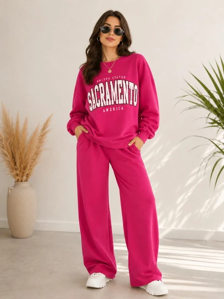 Kadın Pembe Bisiklet Yaka Sweatshirt ürün görseli 1