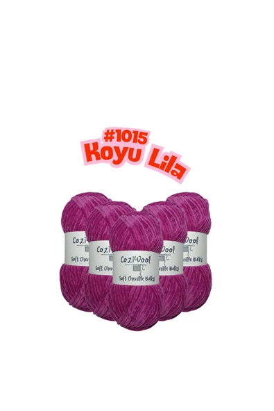 Coziwool Kadife El Örgü İpliği Soft Chenille Bulky 5'li paket, 5X100 Gr. 120 Mt. %100 Mikro Polyester Koyu Lila ürün görseli 1