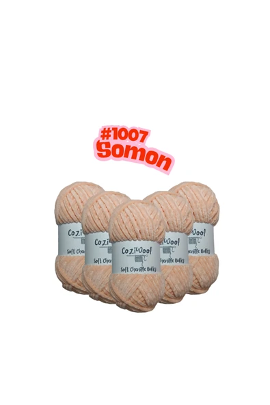 Coziwool Kadife El Örgü İpliği Soft Chenille Bulky 5'li paket, 5X100 Gr. 120 Mt. %100 Mikro Polyester Somon ürün görseli 1